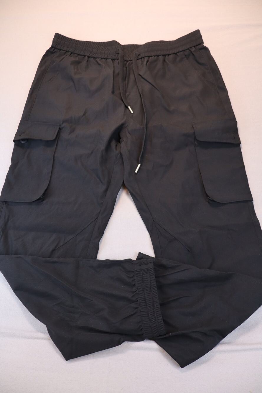 NEW Jmierr Cargo Jogger Pants Men's Black Baggy Drawstring Size 38